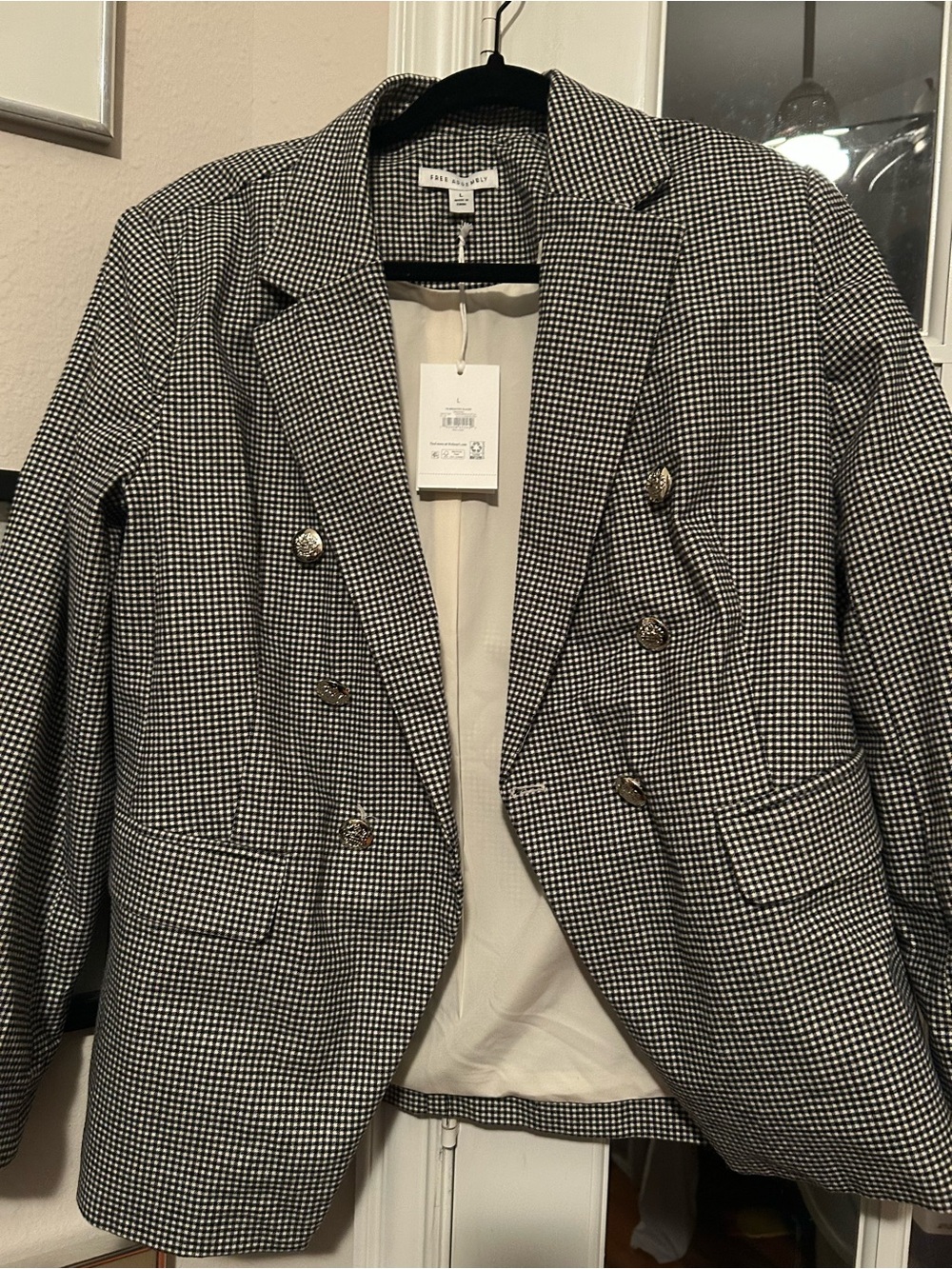 Double-Breasted Houndstooth Blazer - Black/White free assembly NWT